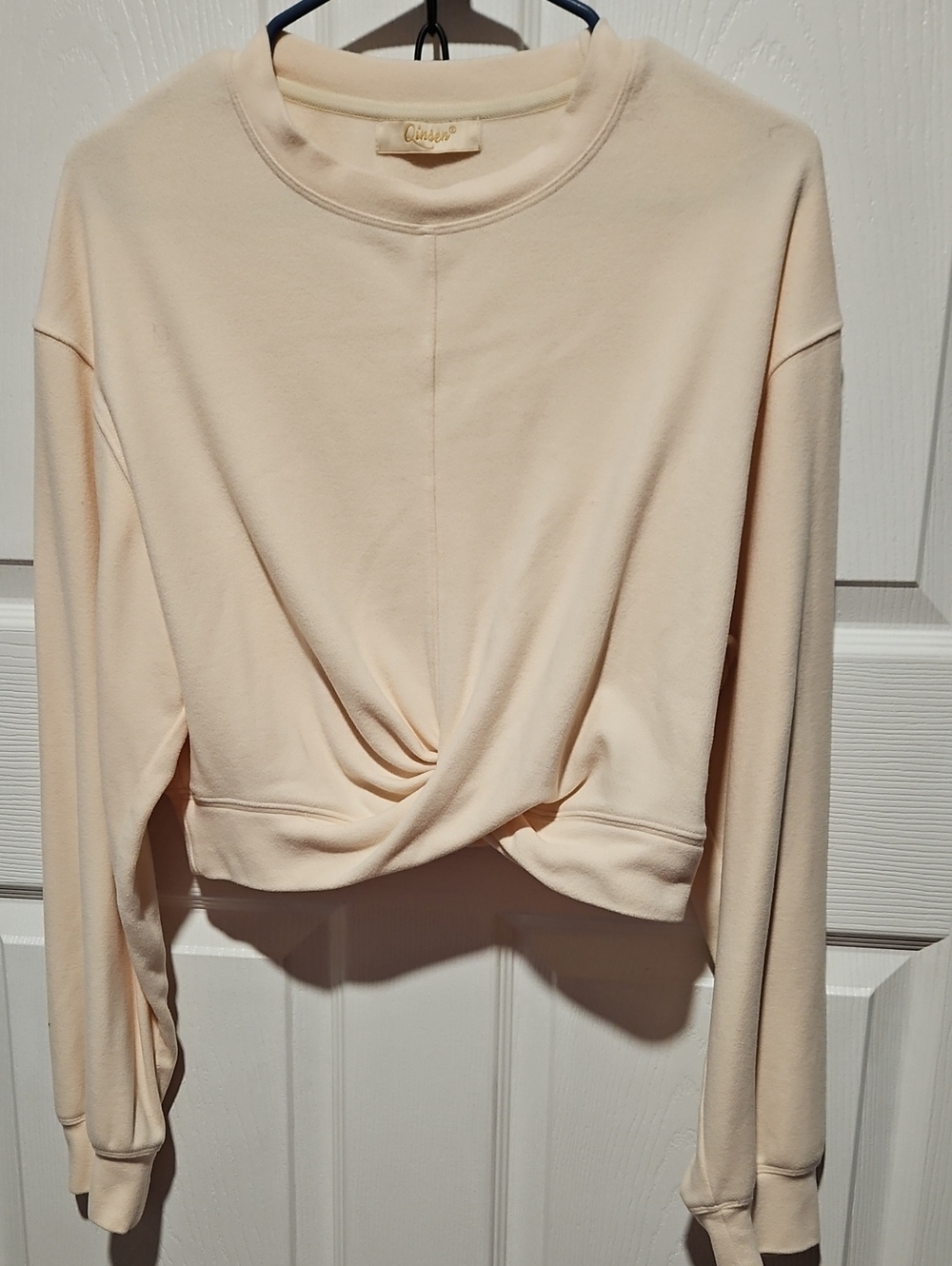 Cream Twist-Front Pullover Crop Sweatshirt Size M